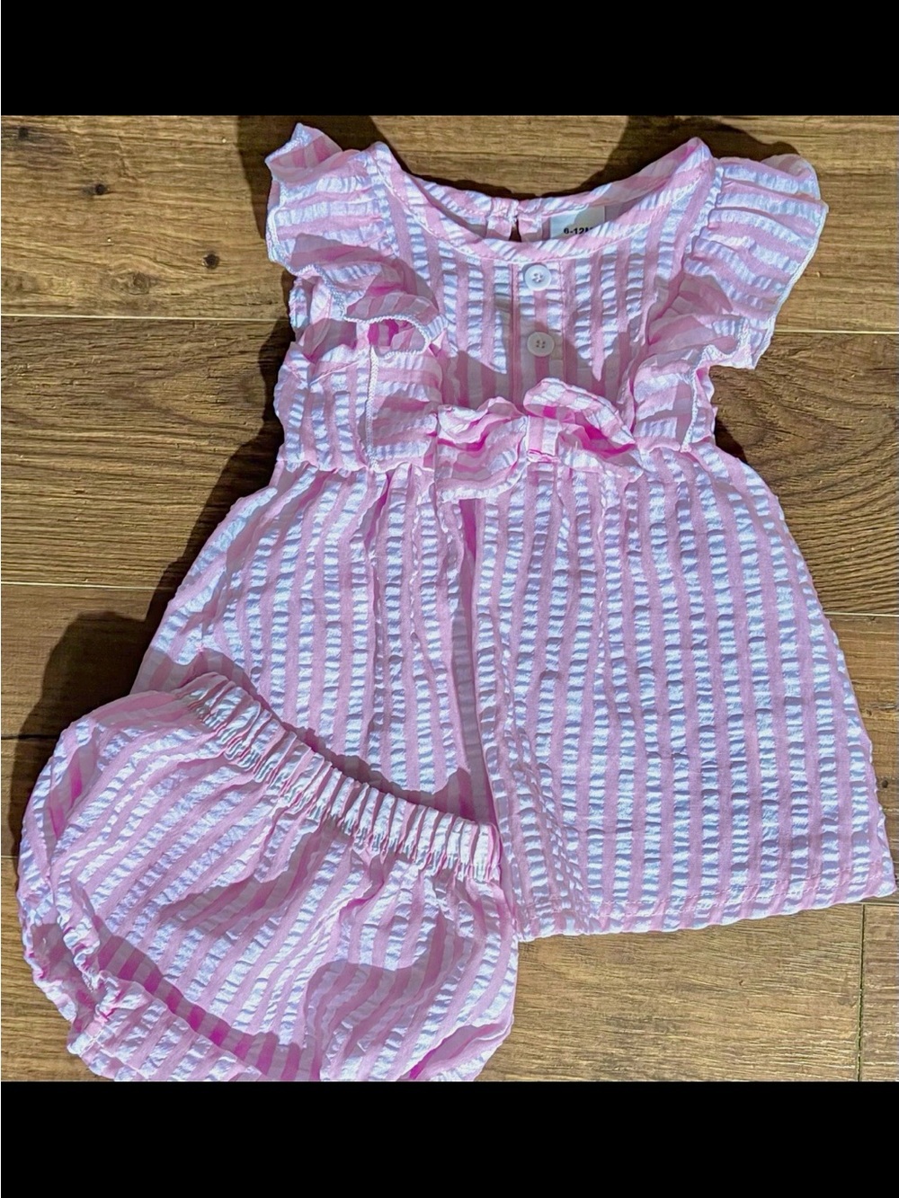 Baby Pink Seersucker Ruffle Pajama Set